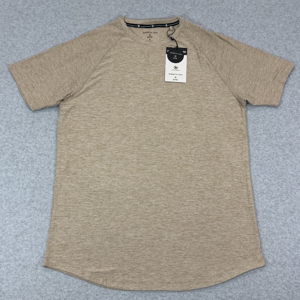 Kenneth Cole Active Mens Sand Heather Tech Raglan SS Tee Shirt Medium Curved NWT
